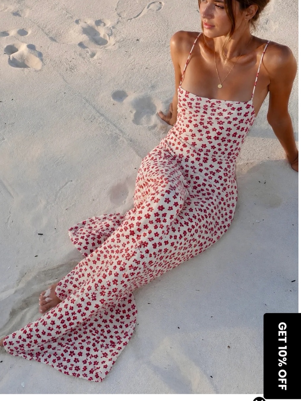NWT large Commense Ivory Maxi Slip Dress with Red Floral
